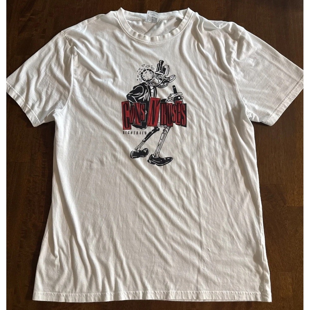Guns N' Roses Nightrain Fan Club T-Shirt Large White Axl Slash Rock Band Tee